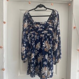 Abercrombie Emerson Balloon Sleeve Mini Dress - Navy Floral Print